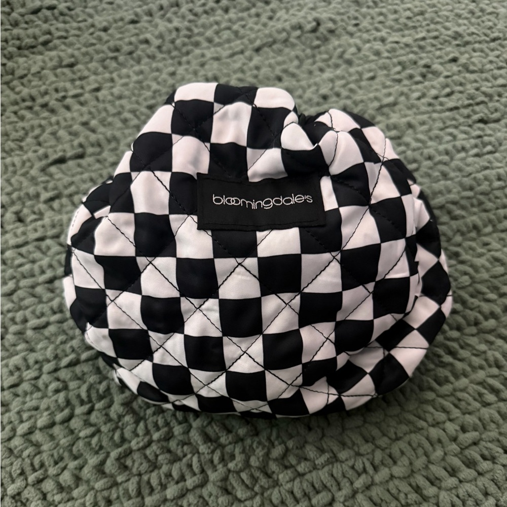 Bloomingdale's Black & White Checker Quilted reversible make up bag